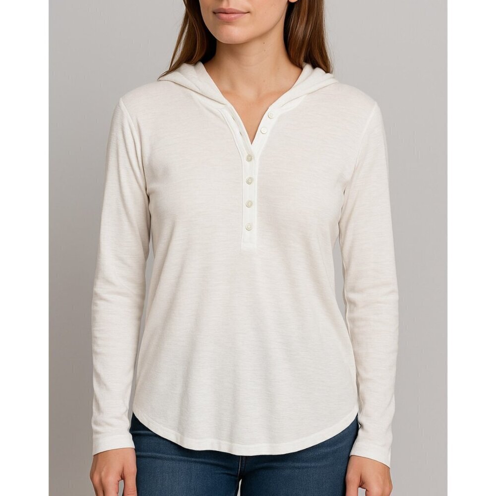 James Perse Thermal Waffle Knit Hooded Henley White - Size 4 / XL